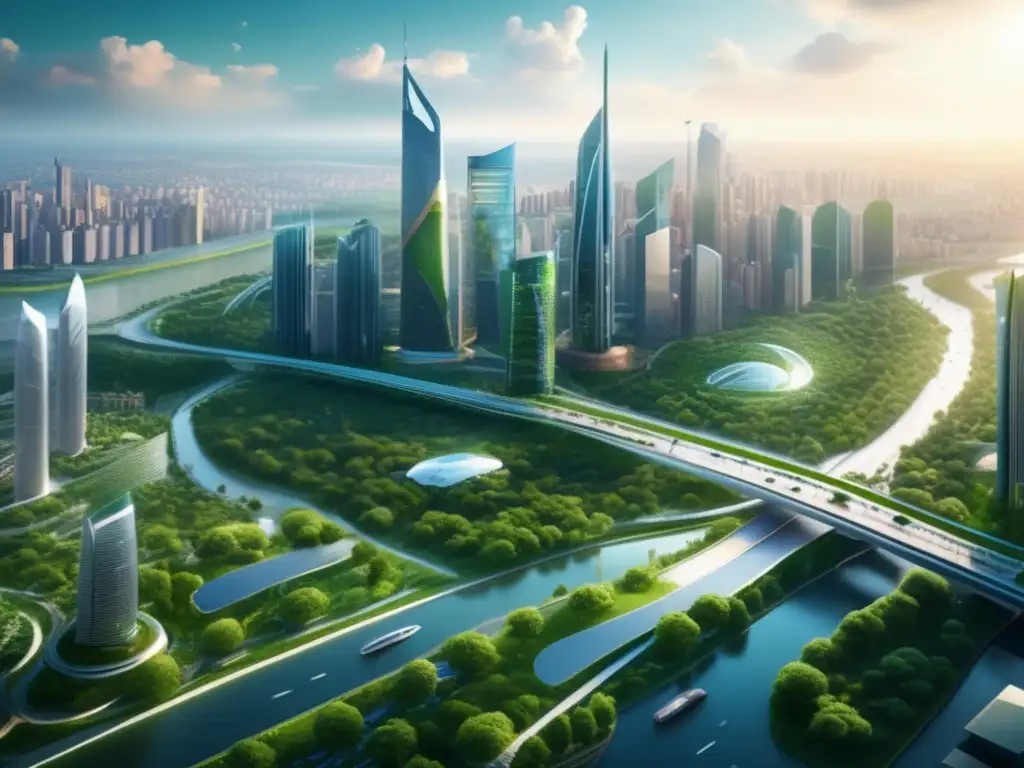 Futuro urbano sostenible Inversiones responsables mitigan riesgos a largo plazo - Futuro sostenible con arquitectura innovadora y conectividad eficiente