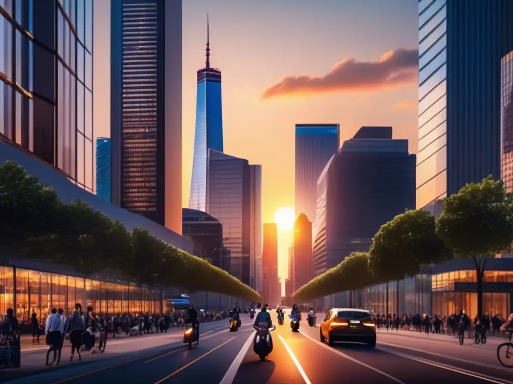 Ciudad moderna al atardecer Inversiones responsables: mitigando riesgos a largo plazo