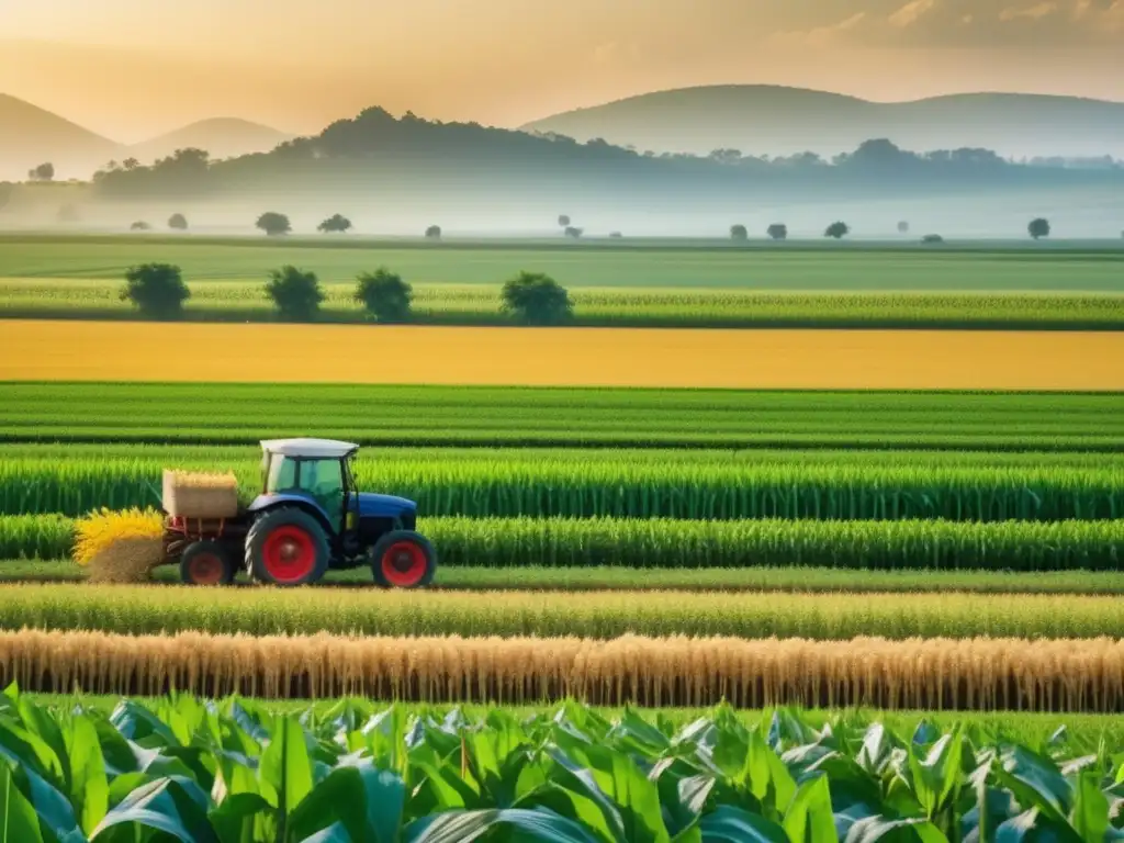 Campo verde exuberante, agricultura tradicional y moderna Inversiones rurales: Agrofinanzas y desarrollo en una próspera comunidad agrícola