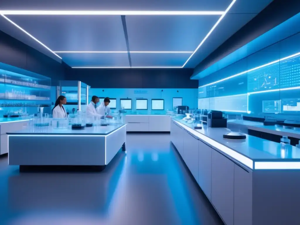Laboratorio futurista con científicos y tecnología avanzada Inversiones en salud y biotecnología - Laboratorio futurista con científicos y equipos de última generación