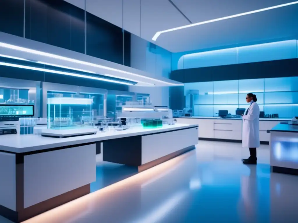 Laboratorio futurista de biotecnología Inversiones en salud y biotecnología: laboratorio futurista con equipos avanzados y tecnología médica de vanguardia