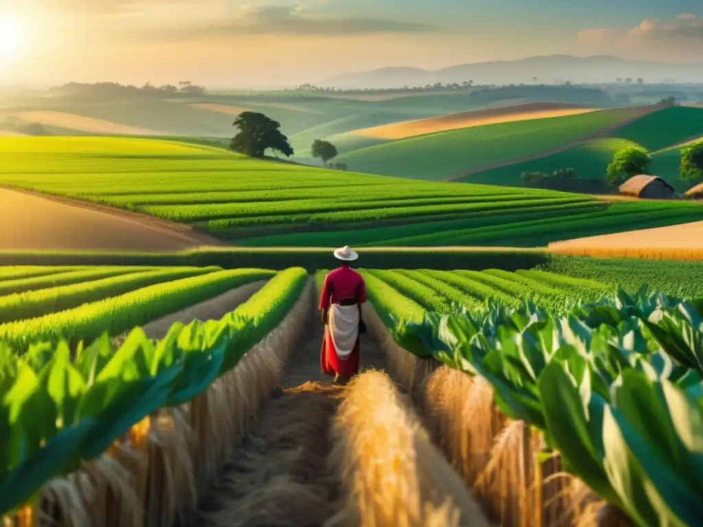 Agricultura próspera y conexión con la naturaleza Inversiones seguras en agricultura y commodities: campo agrícola exuberante con cultivos verdes, cosecha abundante y conexión con la naturaleza