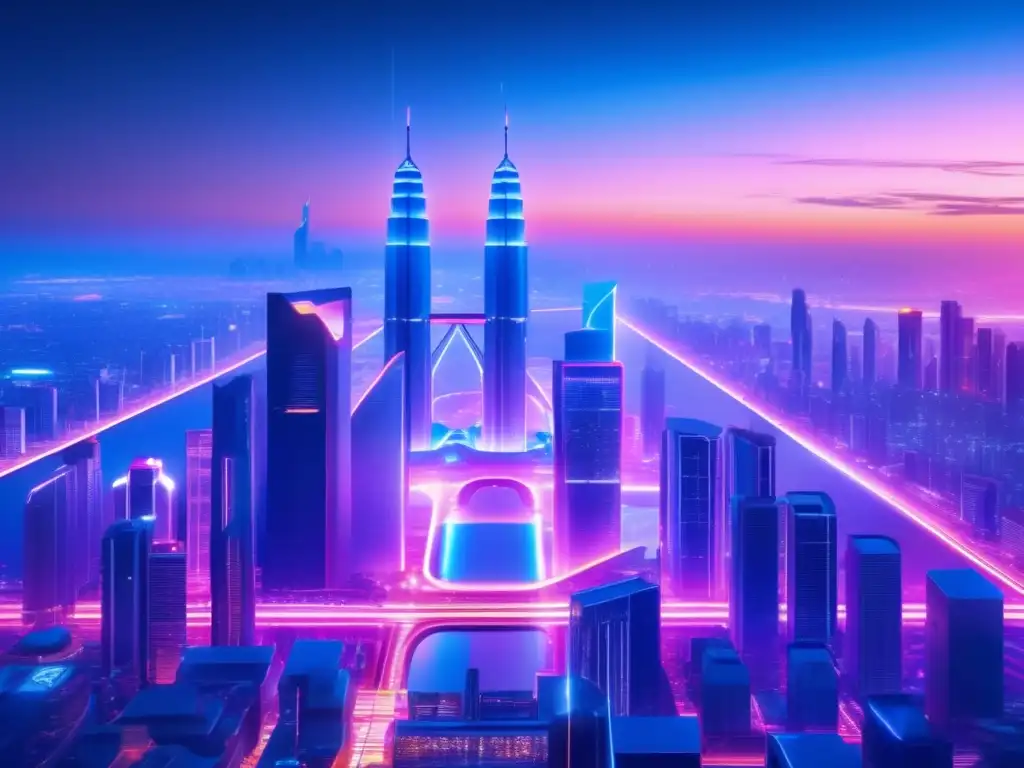 Futurista ciudad con rascacielos y profesionales Inversiones seguras en criptomonedas en ciudad futurista con profesionales y arquitectura moderna