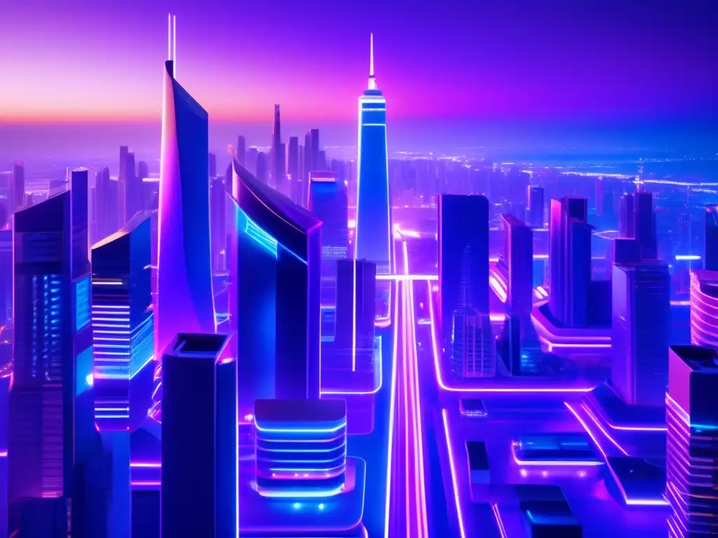 Futuro próspero en blockchain Inversiones seguras en criptomonedas en una ciudad futurista al atardecer