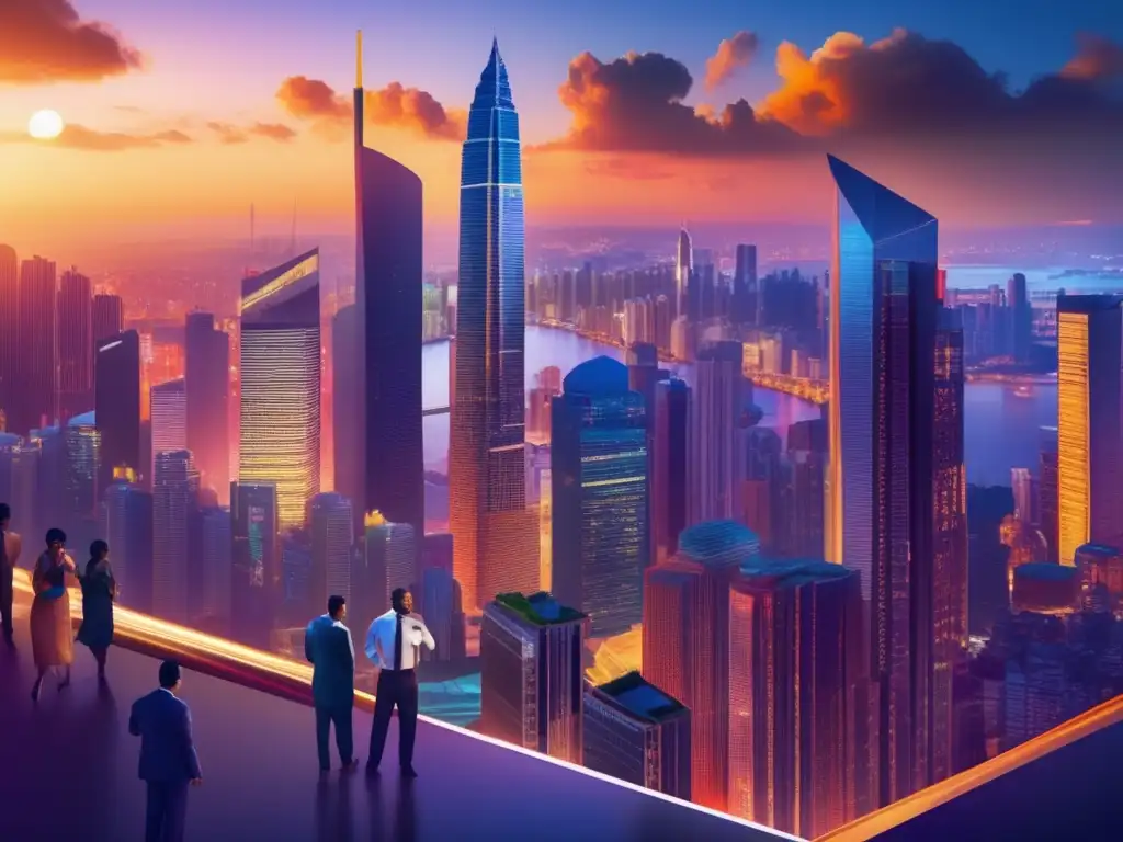 Ciudad vibrante y diversa en mercado emergente Inversiones seguras en mercados emergentes - Ciudad dinámica, skyline moderno, diversificación, análisis de mercado y confianza
