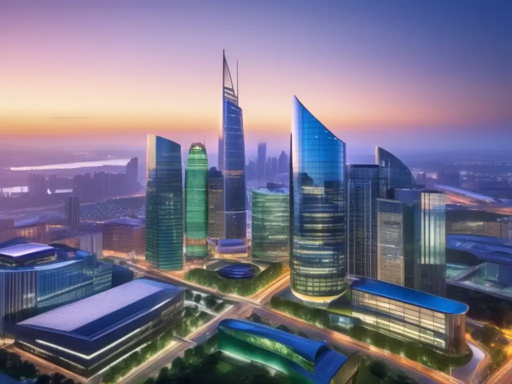 Ciudad vibrante al atardecer Inversiones sociales con impacto global en la vibrante ciudad de InverZona al atardecer