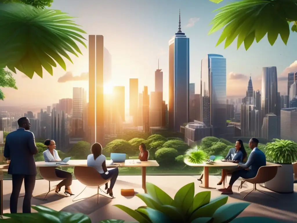 Ciudad moderna con emprendedores y espacios verdes Inversiones sociales rentables: Emprender para el cambio en una ciudad moderna y sustentable