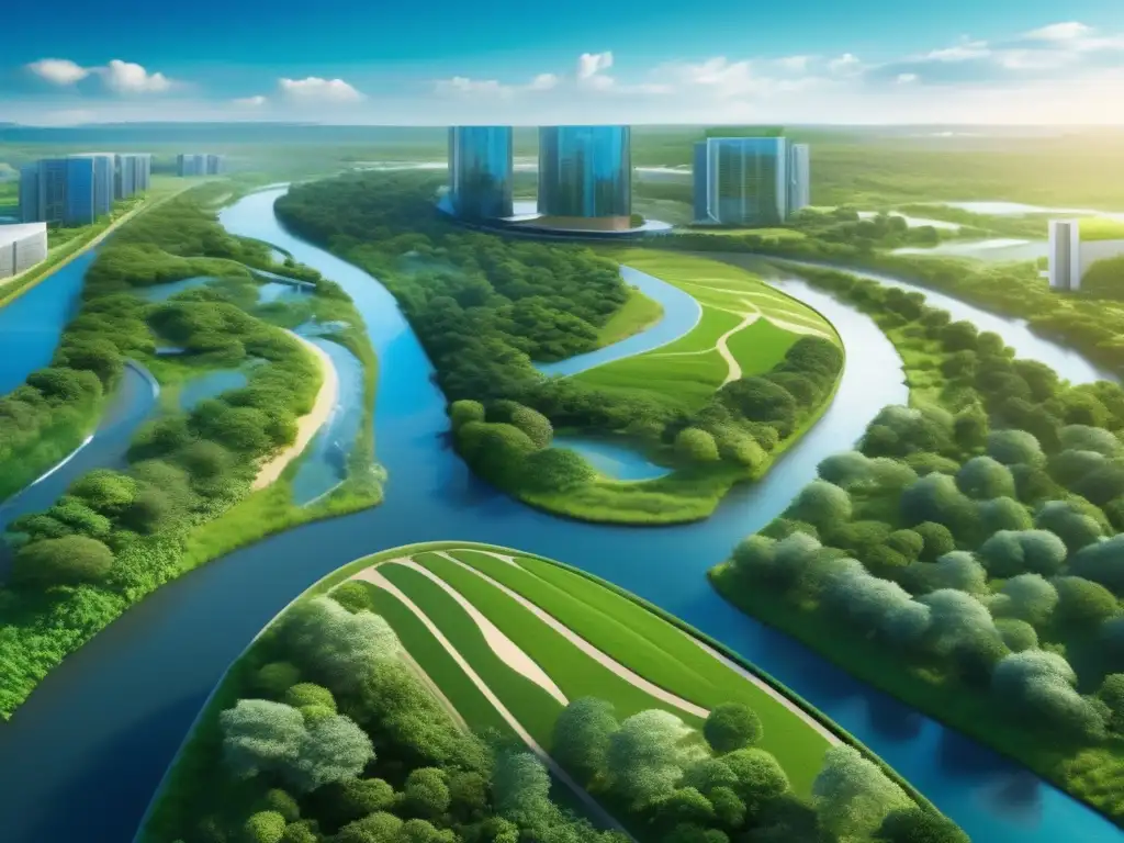 Paisaje verde sostenible con río Inversiones sostenibles con certificaciones de sostenibilidad cartera