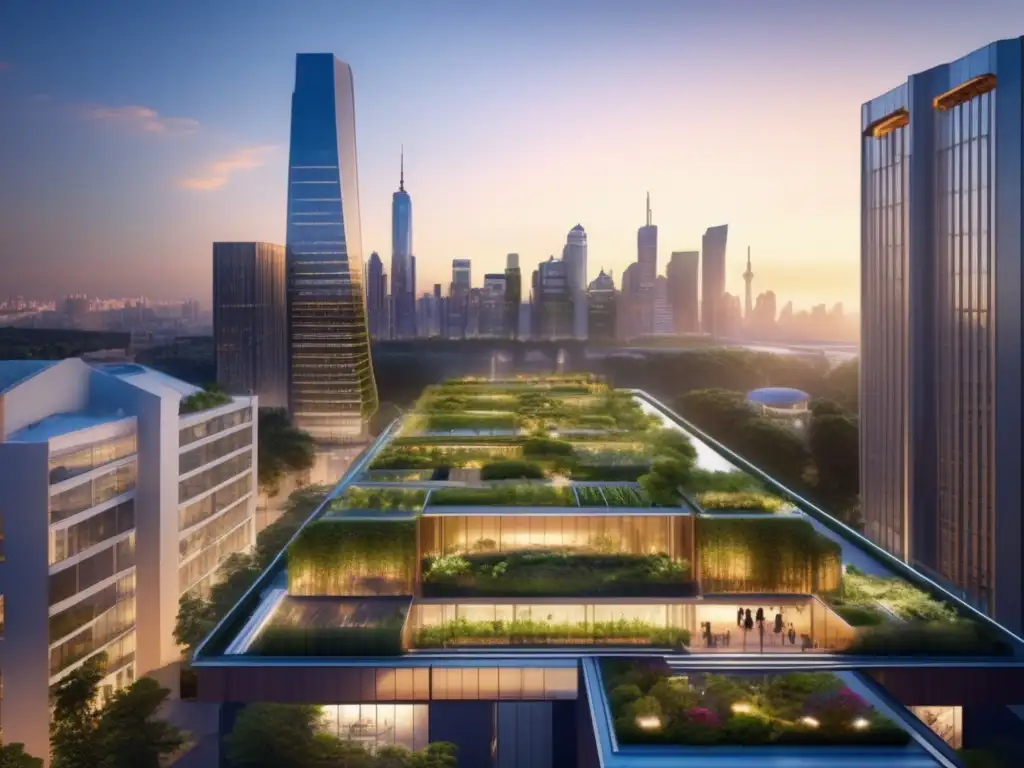 Ciudad sustentable con arquitectura moderna y naturaleza Inversiones sostenibles ESG: Ciudad vibrante, sostenible y moderna