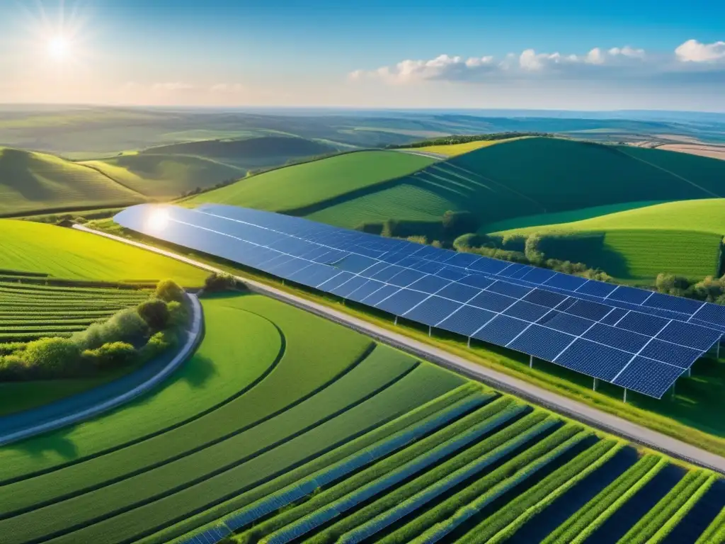 Energía solar en armonía con la naturaleza Inversiones sostenibles para un futuro responsable: paisaje verde con paneles solares