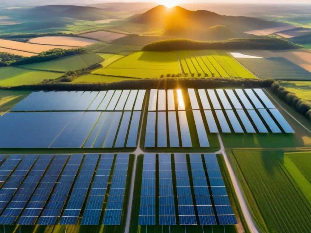 Hermosa vista aérea de una granja solar Inversiones sostenibles: impacto ambiental y éxito financiero