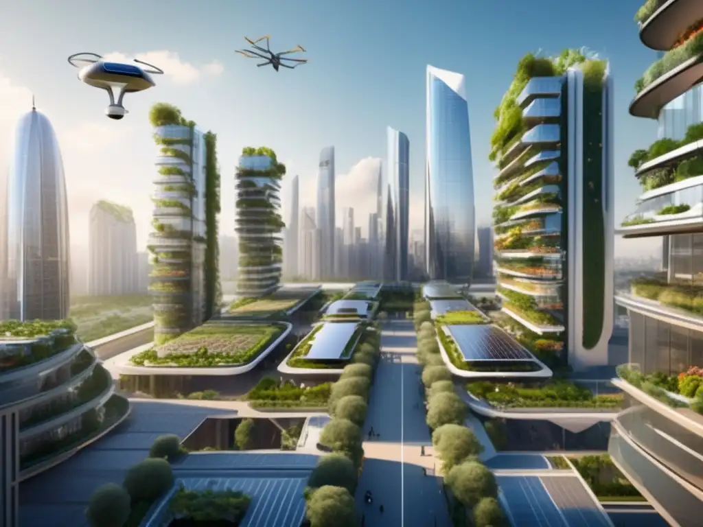 Ciudad futurista sostenible con rascacielos ecológicos Inversiones sostenibles para un mundo mejor