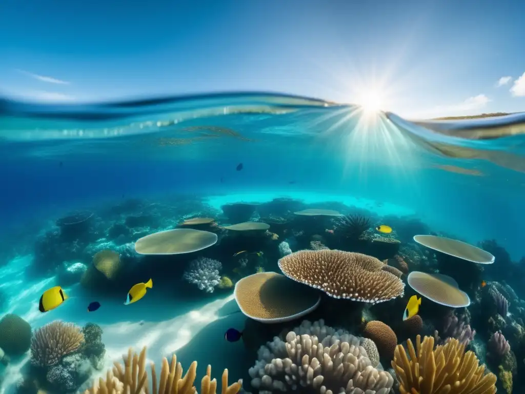 Serenidad y vida marina en un océano turquesa Inversiones sostenibles en océanos: Serenidad y belleza del vasto océano, vida marina diversa, arrecifes de coral y majestuosas ballenas