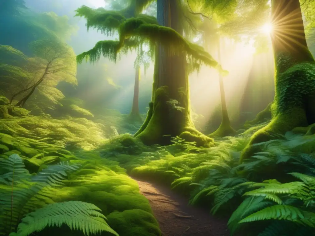 Bosque verde exuberante bañado en luz dorada Inversiones sostenibles rentables y medio ambiente