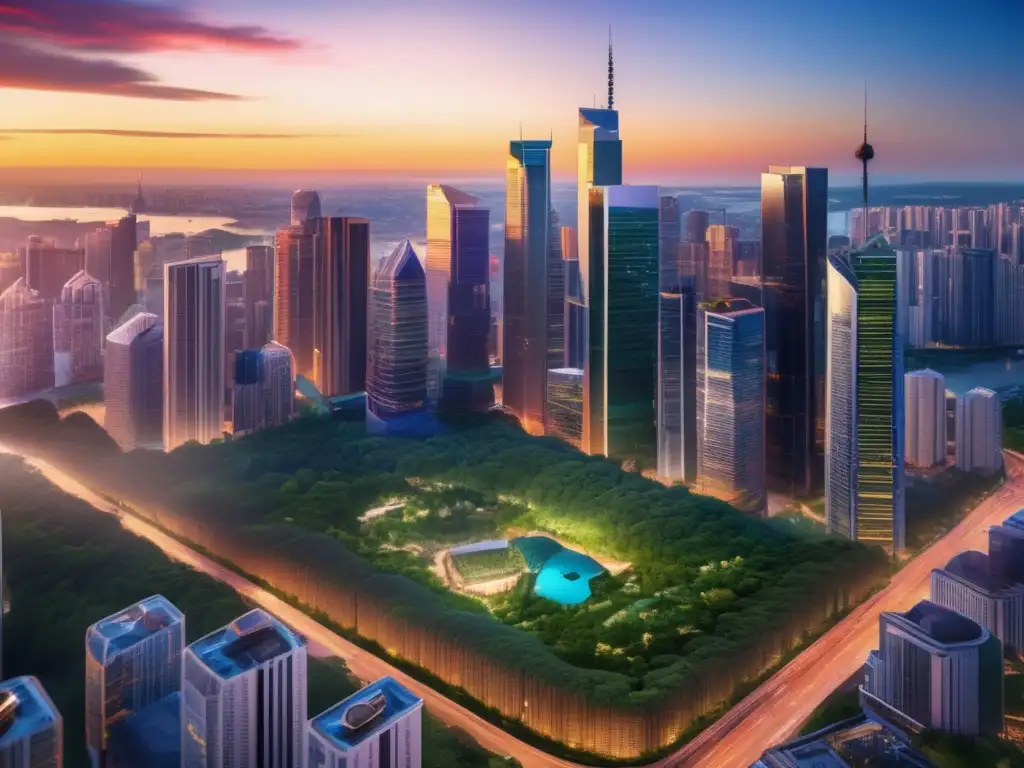 Ciudad sostenible: crecimiento urbano y desarrollo verde Inversiones sostenibles y rentables en una ciudad moderna y vibrante con arquitectura impresionante y naturaleza exuberante