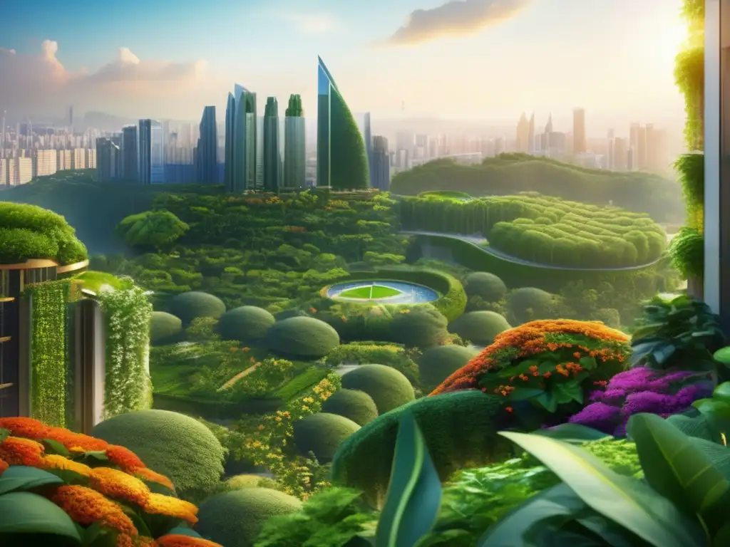 Ciudad verde y sostenible Inversiones sostenibles y rentables en una ciudad moderna con rascacielos verdes