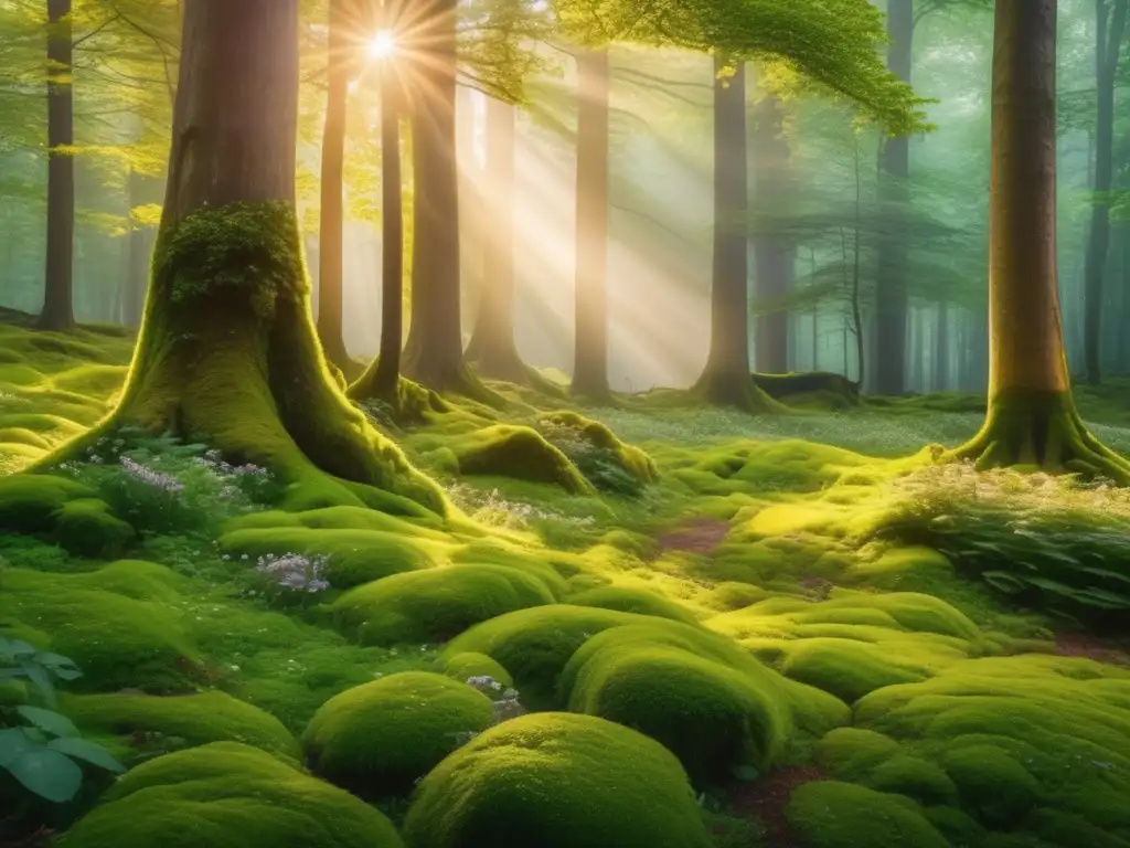 Bosque verde exuberante, sol dorado Inversiones sostenibles rentables en exuberante bosque verde