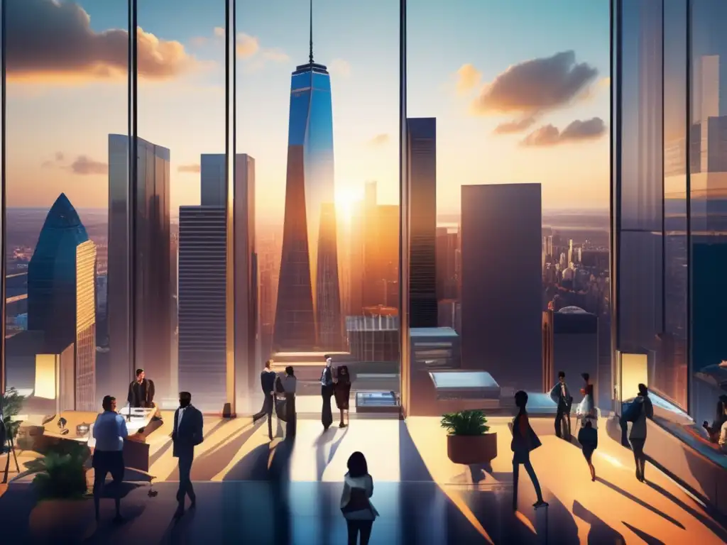 Ciudad moderna con rascacielos y oficina startup Inversiones sostenibles en startups ESG - Oficina innovadora en una ciudad vibrante