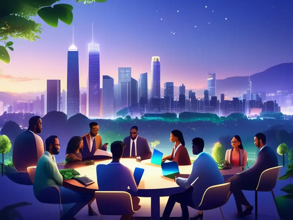 Ciudad vibrante con rascacielos y naturaleza Inversiones sostenibles fintech en vibrante ciudad con rascacielos y naturaleza