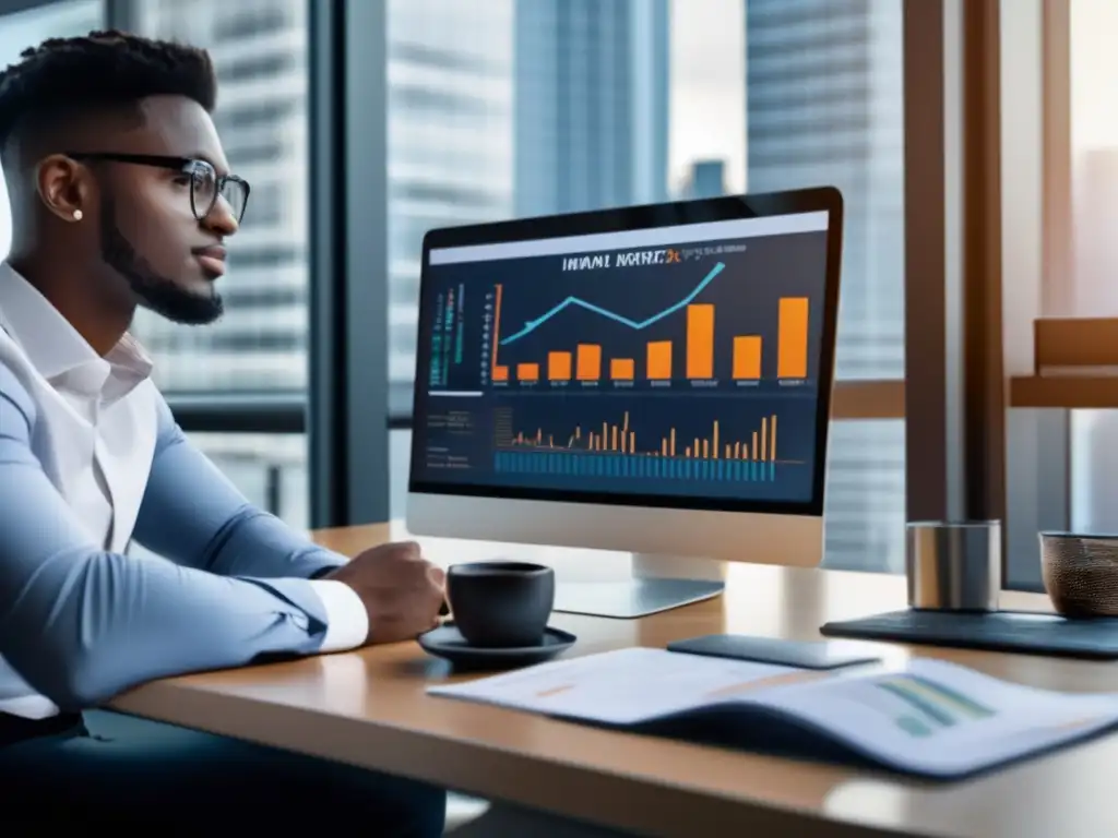 Joven inversor millennial en moderna oficina Inversiones millennials: Tendencias financieras actuales