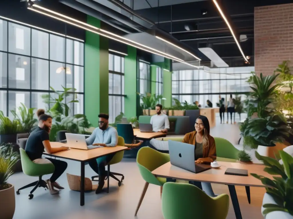 Espacio de coworking financiero con millennials trabajando Inversiones millennials: tendencias financieras actuales