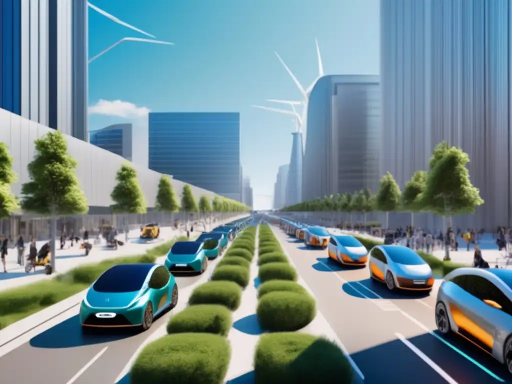 Ciudad sostenible con vehículos eléctricos y bicicletas Inversiones en transporte verde en una ciudad sostenible