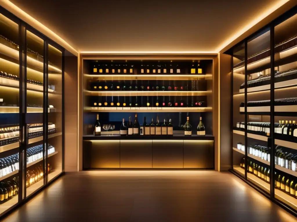 Lujosa bodega de vinos con diseño moderno Inversiones en vinos de edición limitada: lujosa bodega de vinos con diseño moderno, iluminación y estanterías de madera