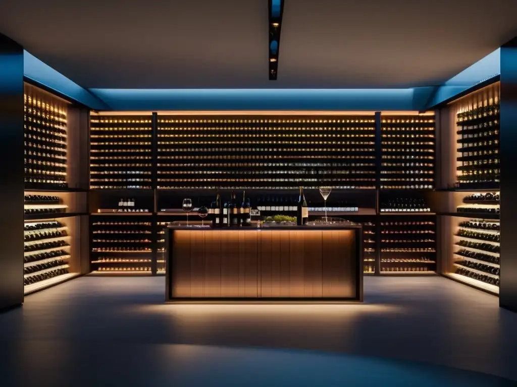 Bodega minimalista con vista panorámica Inversiones en vinos: oportunidades y consejos - Bodega minimalista con vista panorámica de viñedos, destaca calidad y reputación