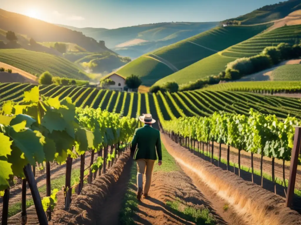 Hermoso viñedo en el valle Inversiones en vinos de regiones emergentes: Viñedo 8k detallado con viñedos interminables, hojas verdes vibrantes y suelo terroso