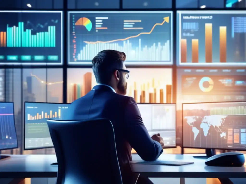 Inversionista seguro en oficina moderna Inversionista confiado en oficina moderna con estrategias psicológicas para invertir