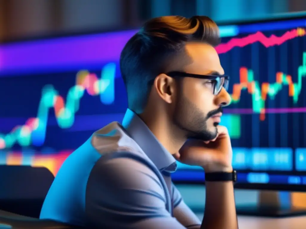 Inversor concentrado en gráfica de bolsa Inversionista en mercados financieros: psicología clave