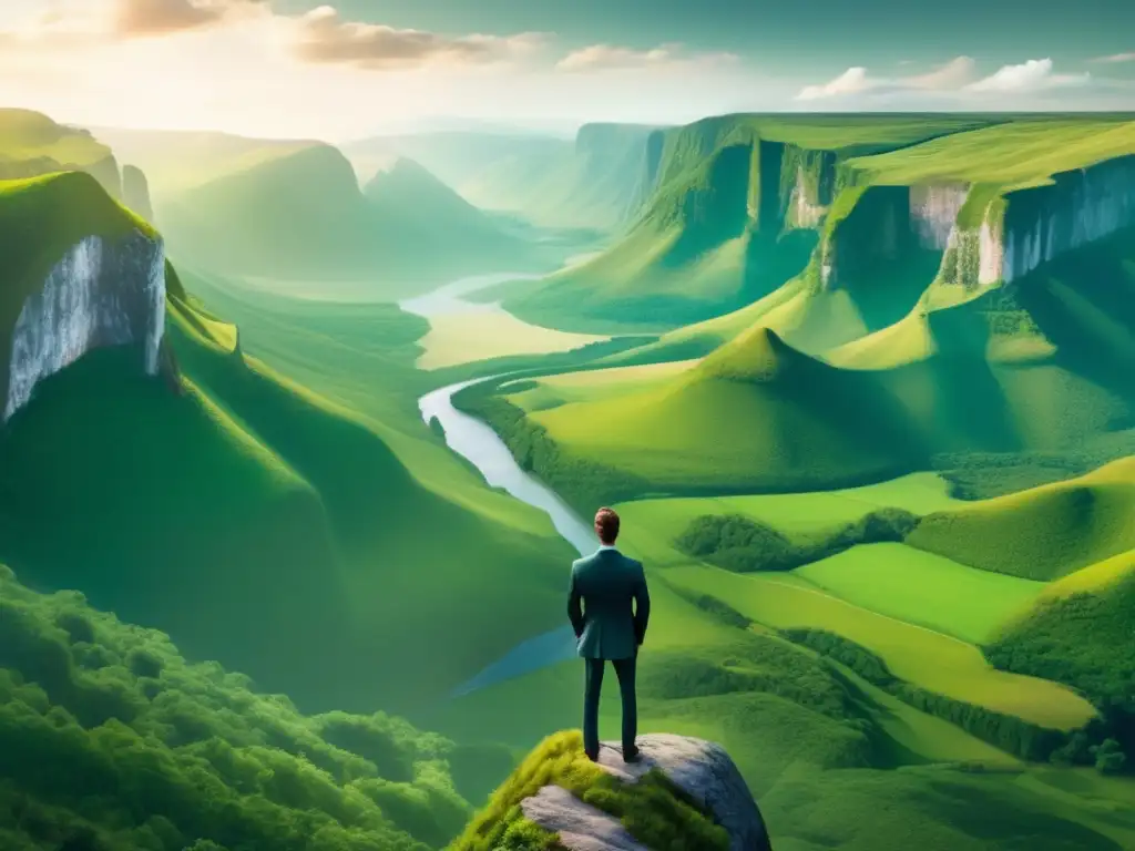 Inversionista al borde del abismo Inversor en el borde de un acantilado, paisaje impresionante, gestión de riesgo y personalidad