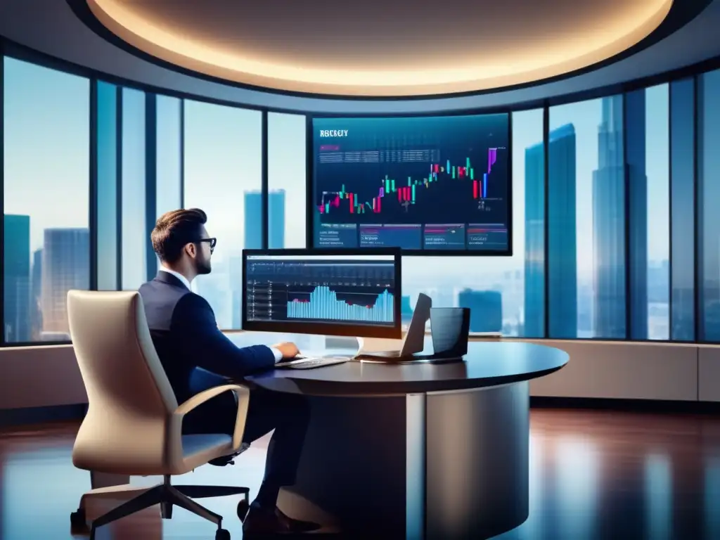 Inversor analizando tendencias del mercado Inversor exitoso analizando gráficos financieros en oficina moderna - Hábitos y estrategias del inversor exitoso en plataformas tradicionales