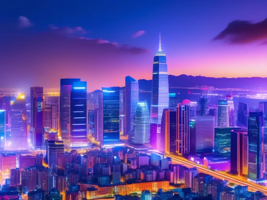 Ciudad nocturna con rascacielos iluminados Guía inversor: ciudad nocturna con rascacielos iluminados, vibrante y elegante