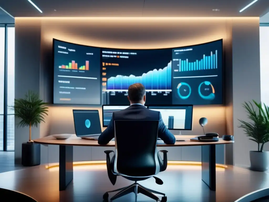 Exitoso inversor analizando oportunidades de inversión Inversor startup exitoso analizando datos financieros en una oficina moderna y luminosa - Psicología inversor startups exitoso