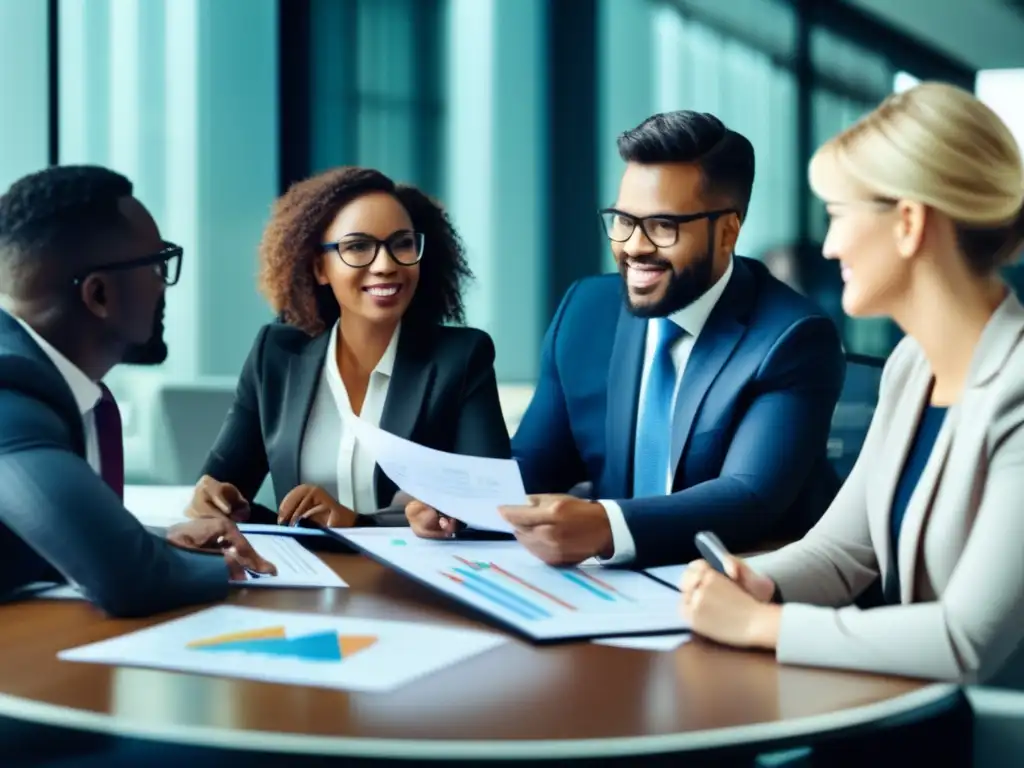 Grupo diverso de inversores en una reunión de negocios Inversores analizando datos y gráficos en oficina moderna - Créditos fiscales para inversores: secretos fiscales para ahorrar más