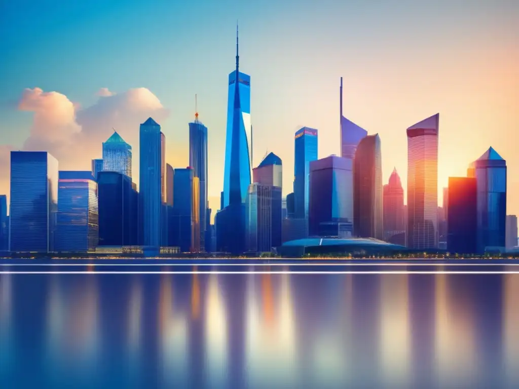 Skyline financiero global con inversores diversos Inversores globales discuten ETFs: diversificación, accesibilidad y liquidez