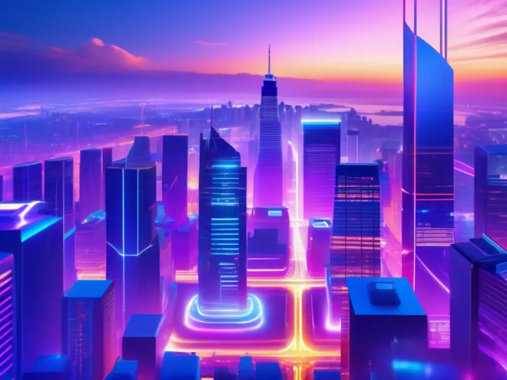 Ciudad moderna y ciberseguridad Guía ciberseguridad inversores novatos: ciudad nocturna 8k, rascacielos, luces coloridas, red digital, diversidad, tecnología y finanzas