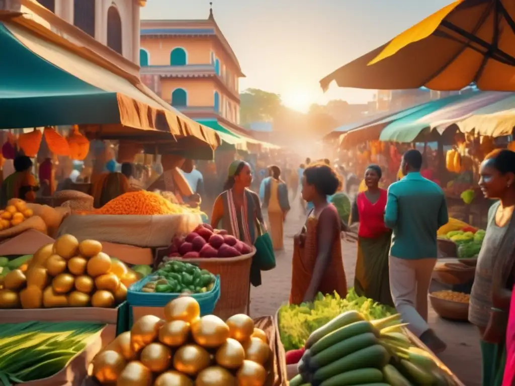 Mercado vibrante: tradición y progreso Joyas ESG en mercados emergentes: escena vibrante de un mercado lleno de vida, tradición y progreso