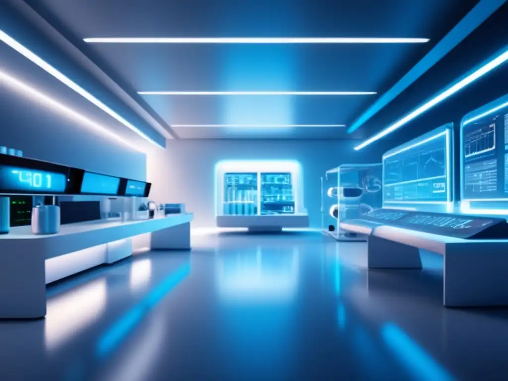 Laboratorio futurista de biotecnología Laboratorio biotecnológico futurista: científicos, tecnología avanzada y energía innovadora