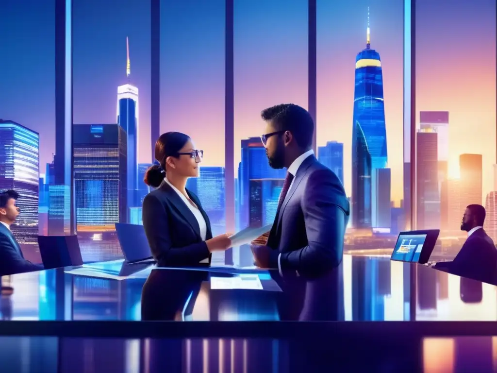 Ciudad nocturna con profesionales analizando datos Lecciones de inversión inteligente en crisis - Ciudad en 8k con profesionales analizando datos y tendencias de mercado