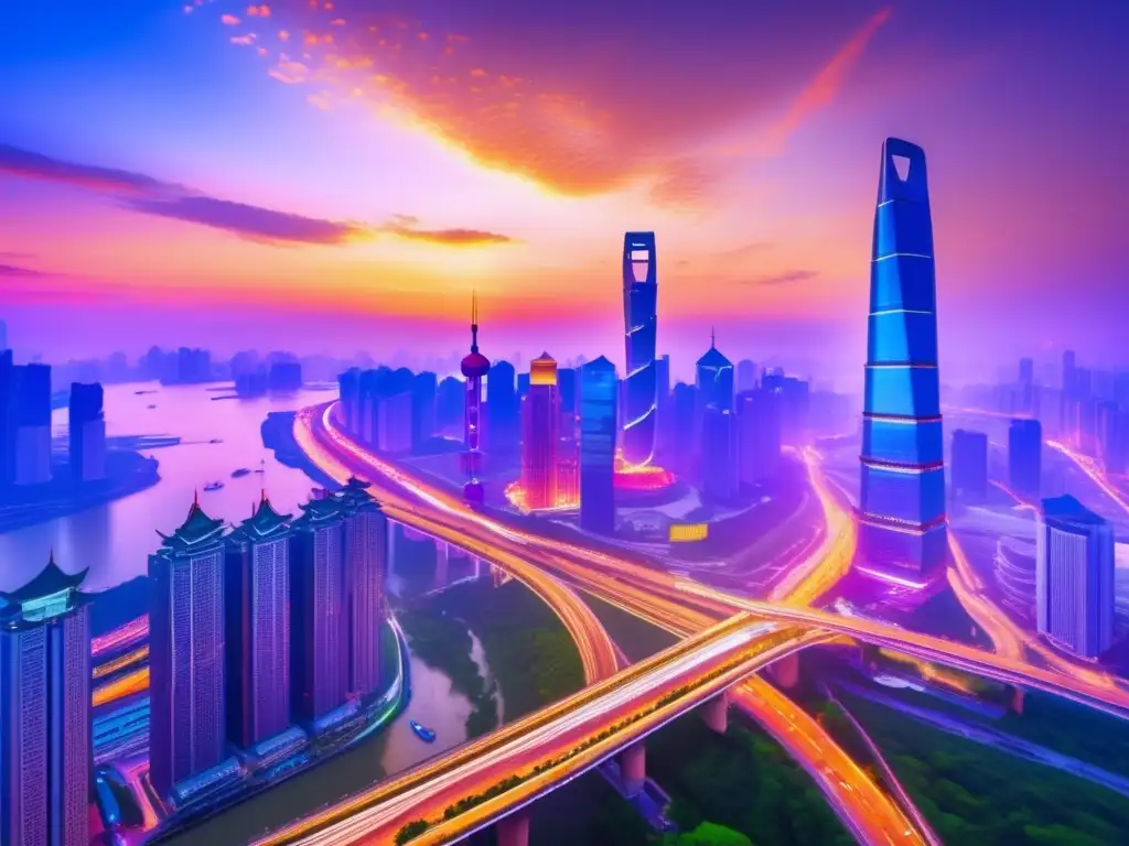 Ciudad China al atardecer, símbolo de crecimiento económico Leyes fiscales China: oportunidades inversores