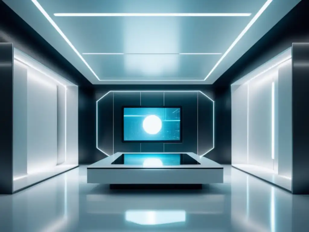 Futuro de las criptomonedas y herencia Leyes de herencia en cripto: Sala futurista con bóveda transparente, criptomonedas flotantes y ambiente hightech