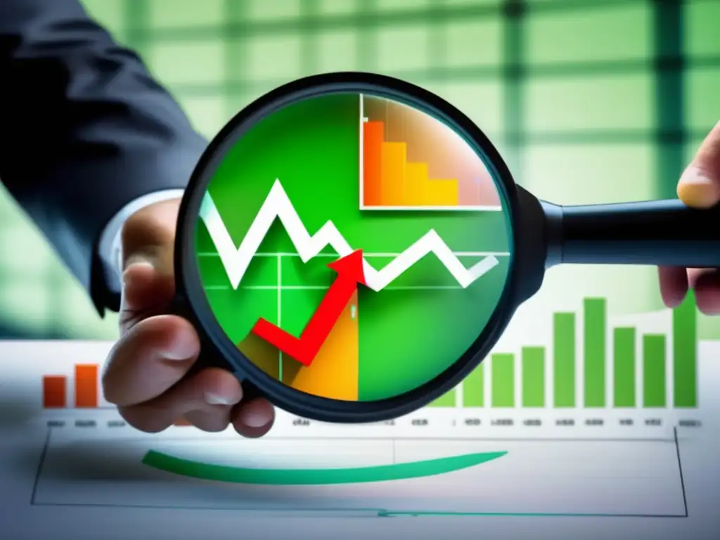 Mano empresario resalta acciones Small Caps Mano de empresario sostiene lupa en gráfico de small caps con éxito - Estrategias de inversión en small caps