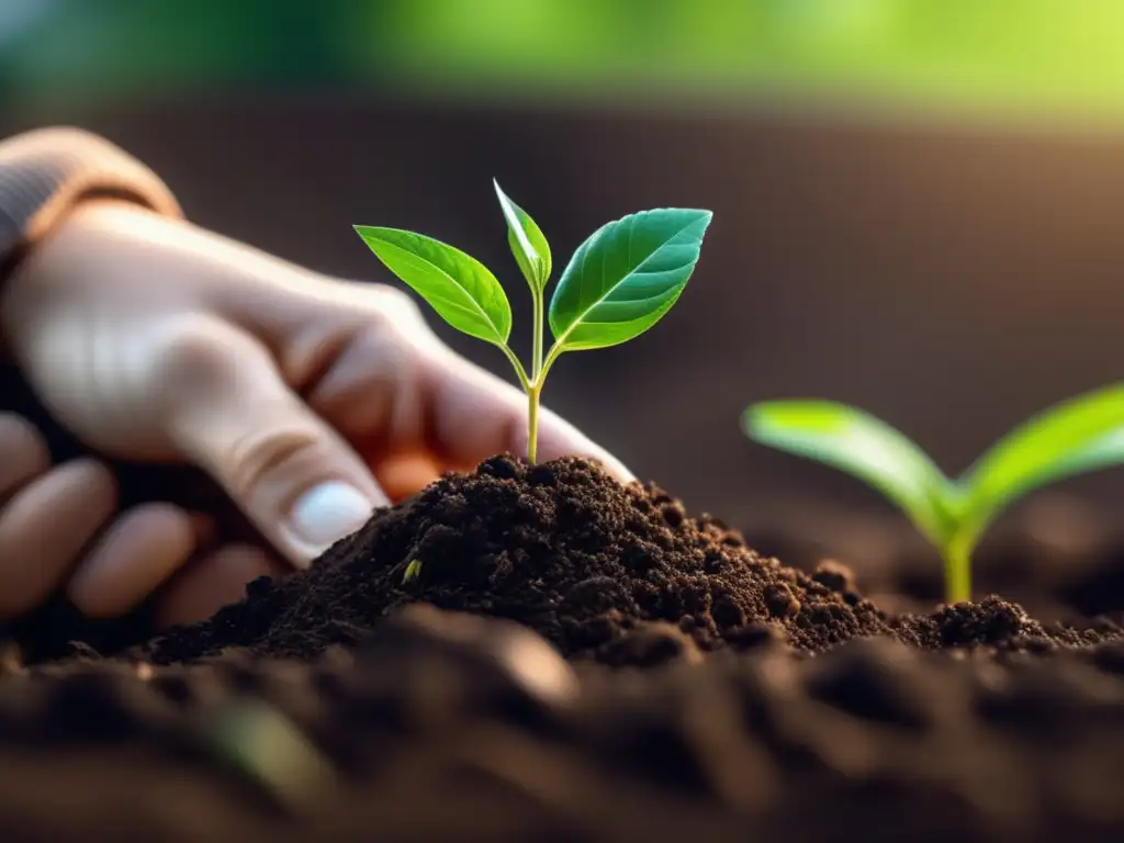 Mano plantando semilla en suelo fértil Mano plantando con precisión: Estrategias para reaccionar a noticias financieras