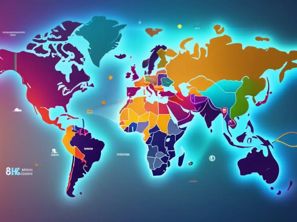 Mapa mundial interconectado de diversificación Mapa global con sectores económicos y clases de activos: Estrategias de inversión diversificada