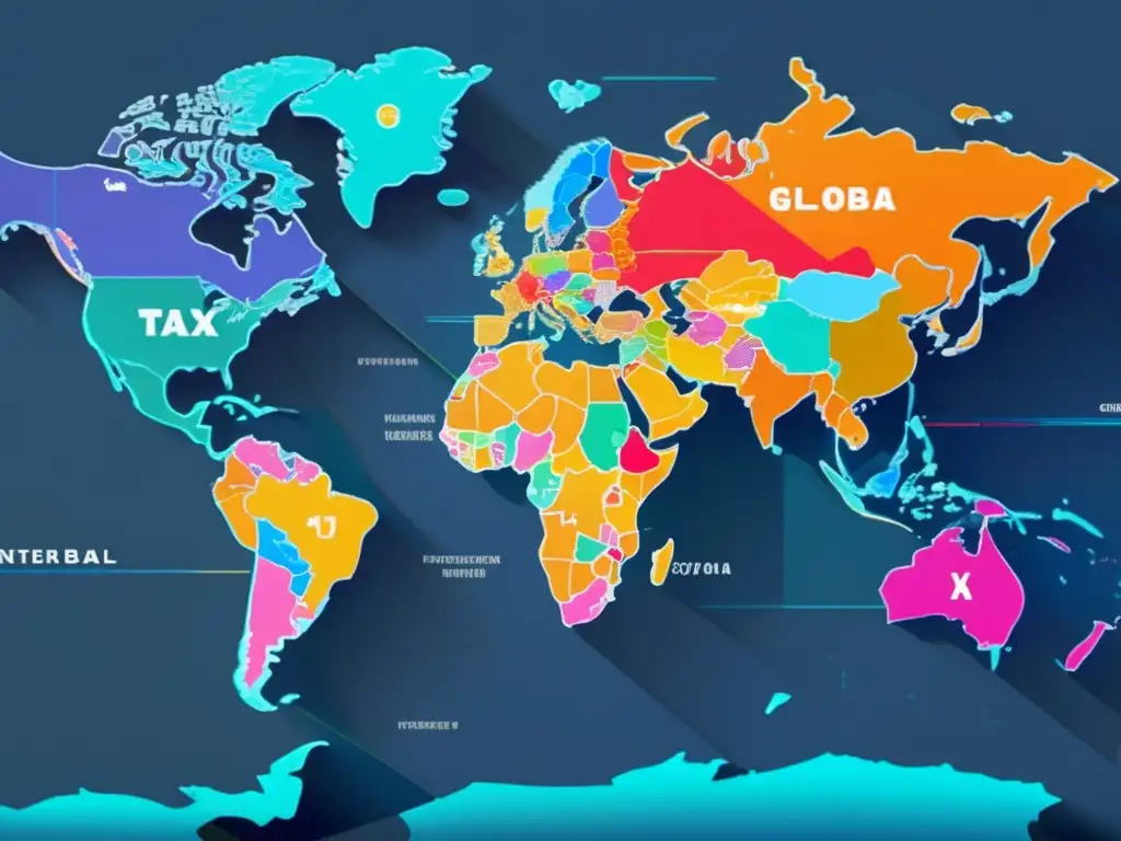 Mapa mundial con tratados fiscales destacados Mapa global 8k con tratados fiscales internacionales e inversiones