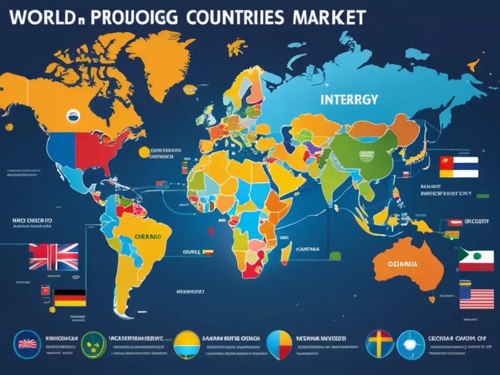 Mapa mundial de países productores de petróleo Mapa mundial con países petroleros destacados y banderas, reflejando la geopolítica y acciones de energía