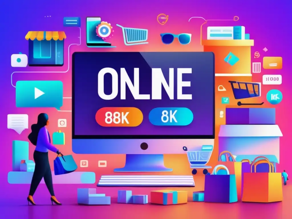 Mercado online moderno de 8k Marketplace online: imagen 8k detallada que muestra productos de electrónica y moda, simbolizando la variedad de bienes en el comercio electrónico