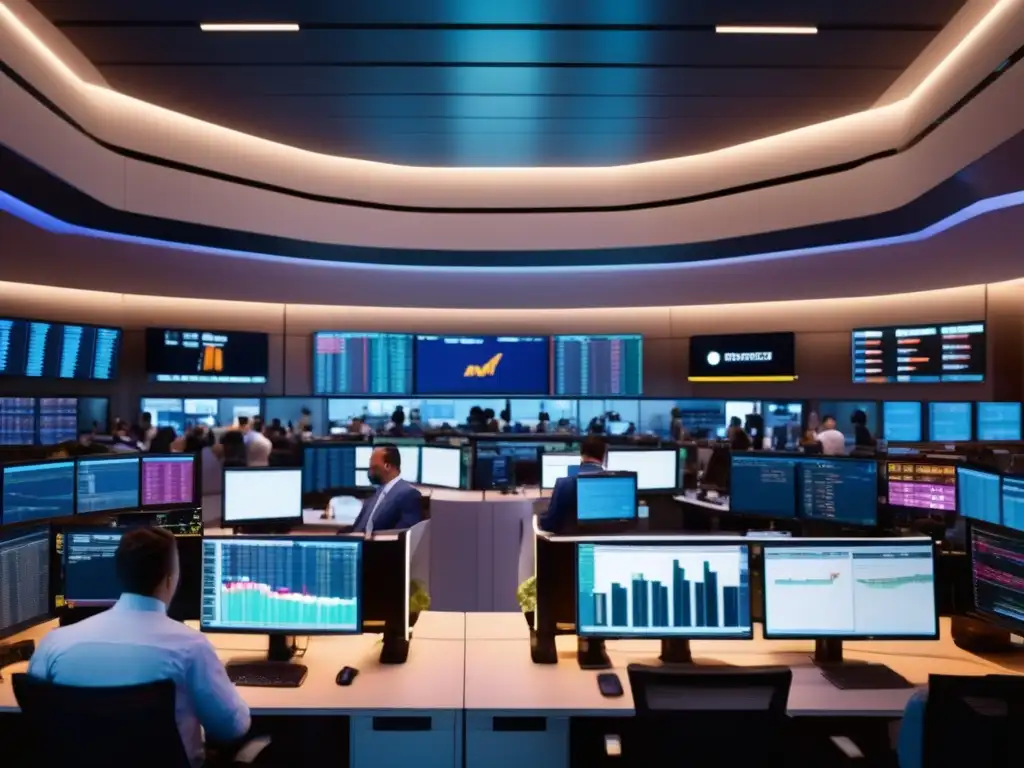 Trading floor vibrante y moderno Guía inversión materias primas derivados - Trading floor vibrante, ciudad cosmopolita y modernidad en el mercado de commodities